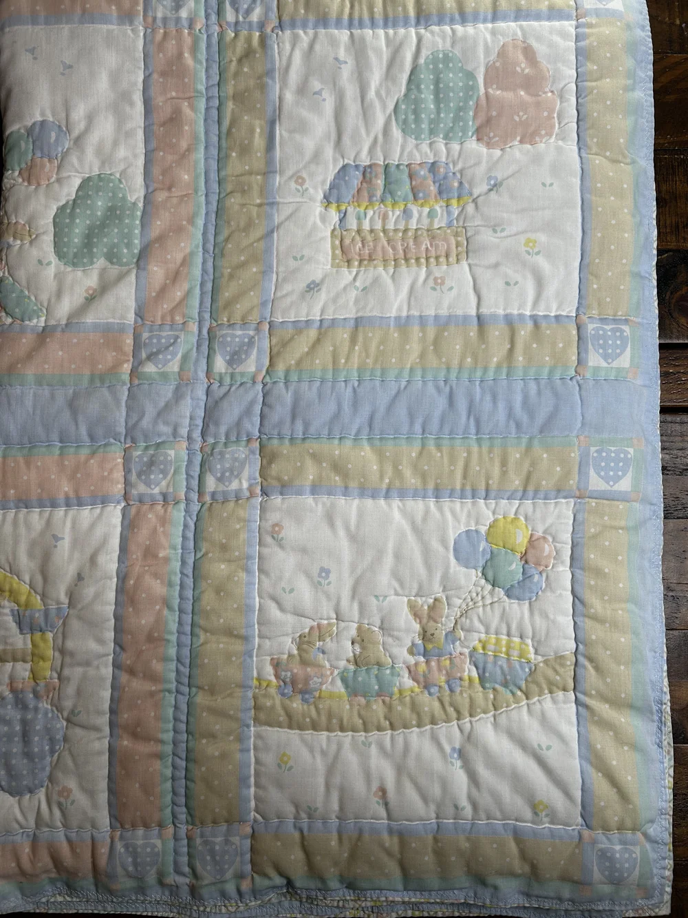 Pastel Circus Patchwork Quilt - Blue, Yellow, Peach, Mint